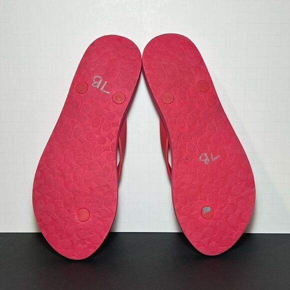 Womens COACH Pink Plaid Bow Accented Flip Flop Sandals / Size 7/8 - Picture 8 of 10